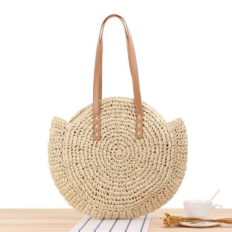Simple Hollow Round Shoulder Straw Woven Bag