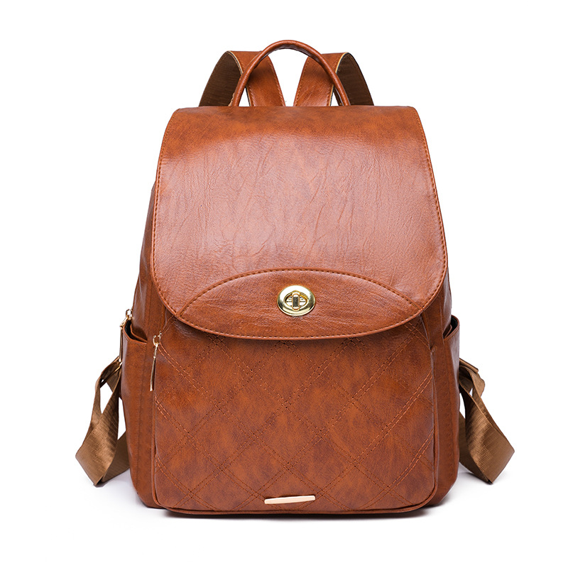 New Vintage High-capacity Soft Leather Ladies Shoulder Computer Backpack