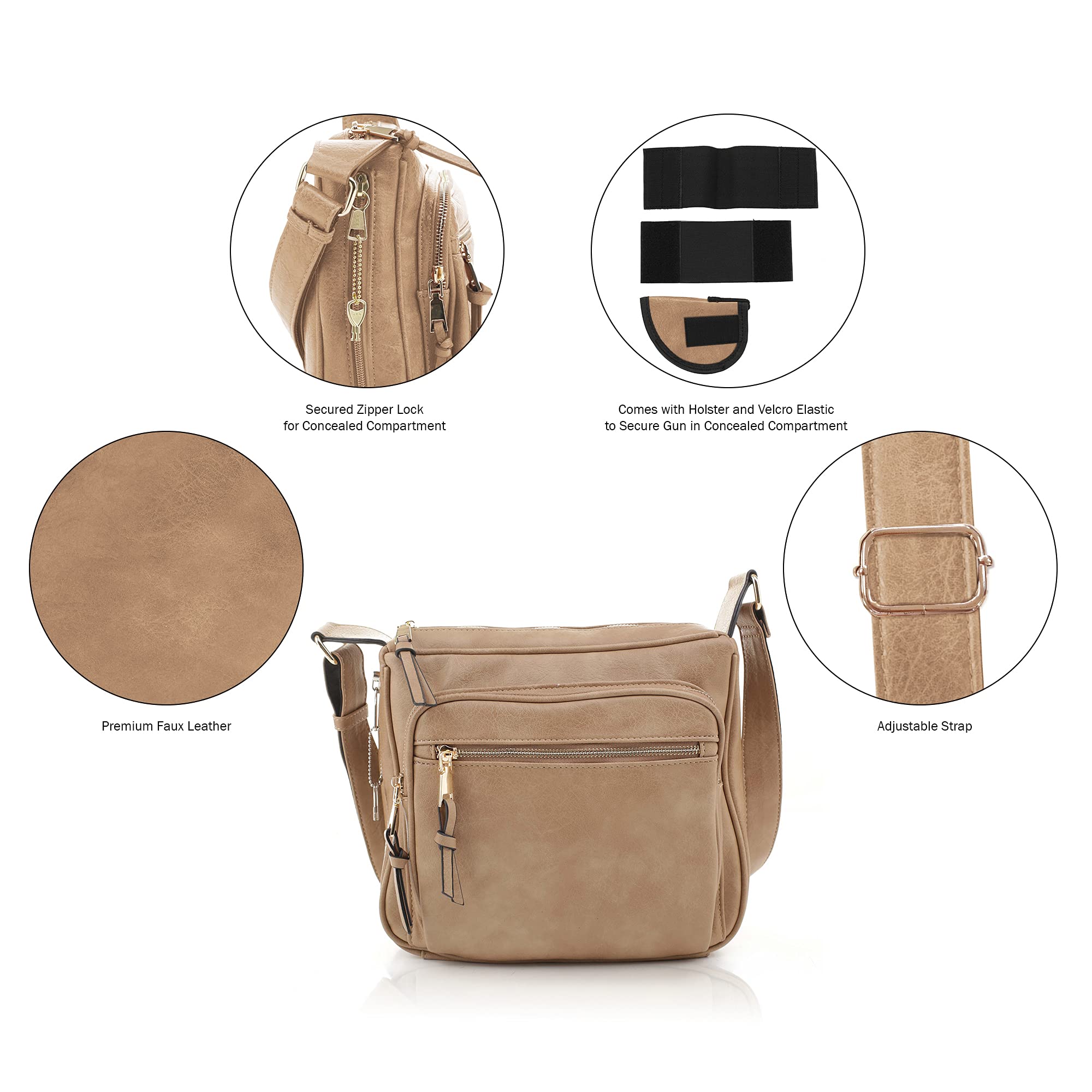 Concealed Crossbody RFID Blocking Lock Firearm Removable Holster-Taupe