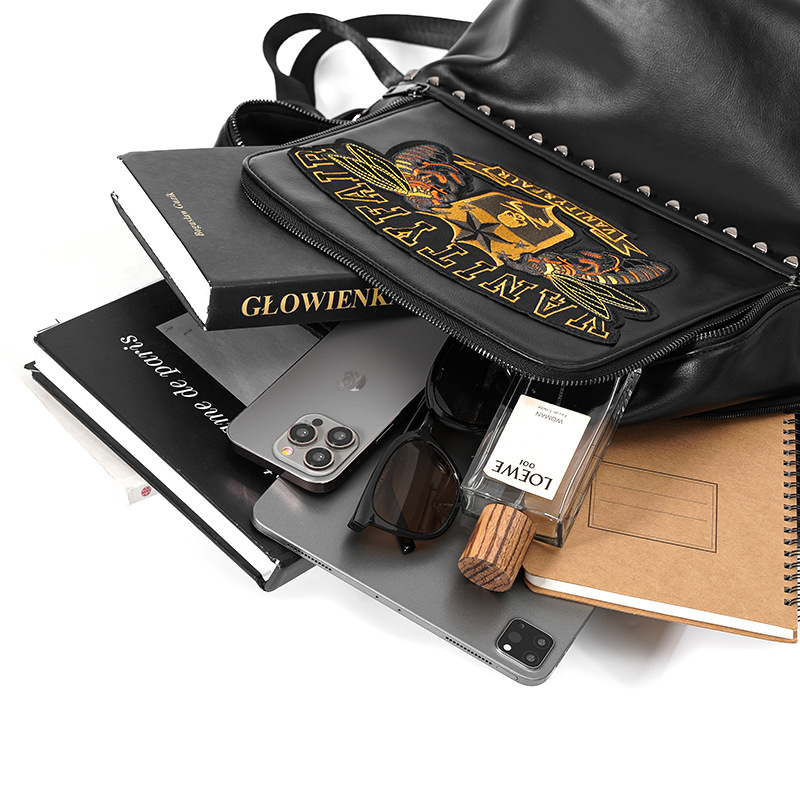 Embroidered Pattern Rivet Men's Backpack