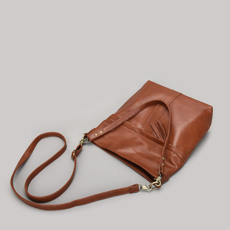 European and American style oil wax leather one-shoulder messenger bag fashion trend big bag trendy casual wear