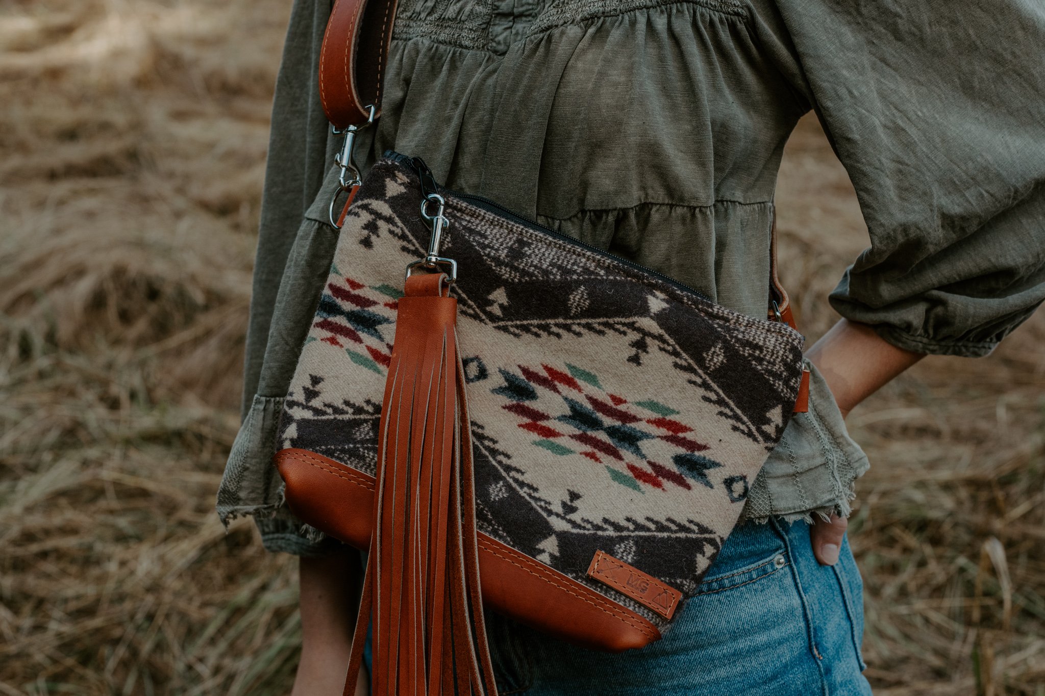 HIP  SLING BAG IN SPIRIT OF THE PEOPLE + COGNAC LEATHER