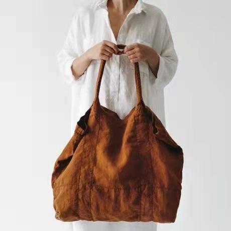 2022 New Retro Canvas Portable Large Capacity Linen Brown Shopping Bag Ladies Bag