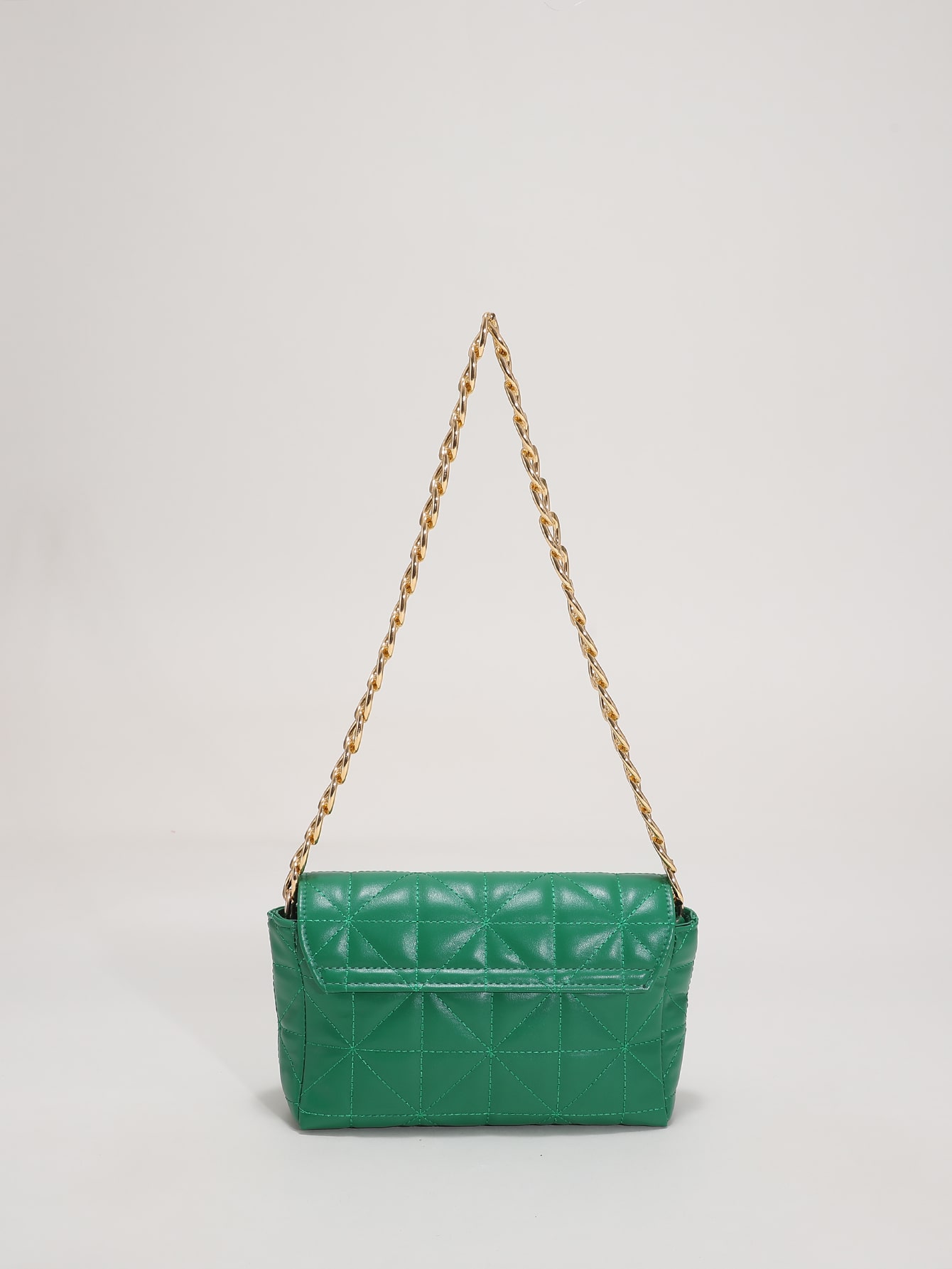 Minimalist quilted chain-embellished square bag