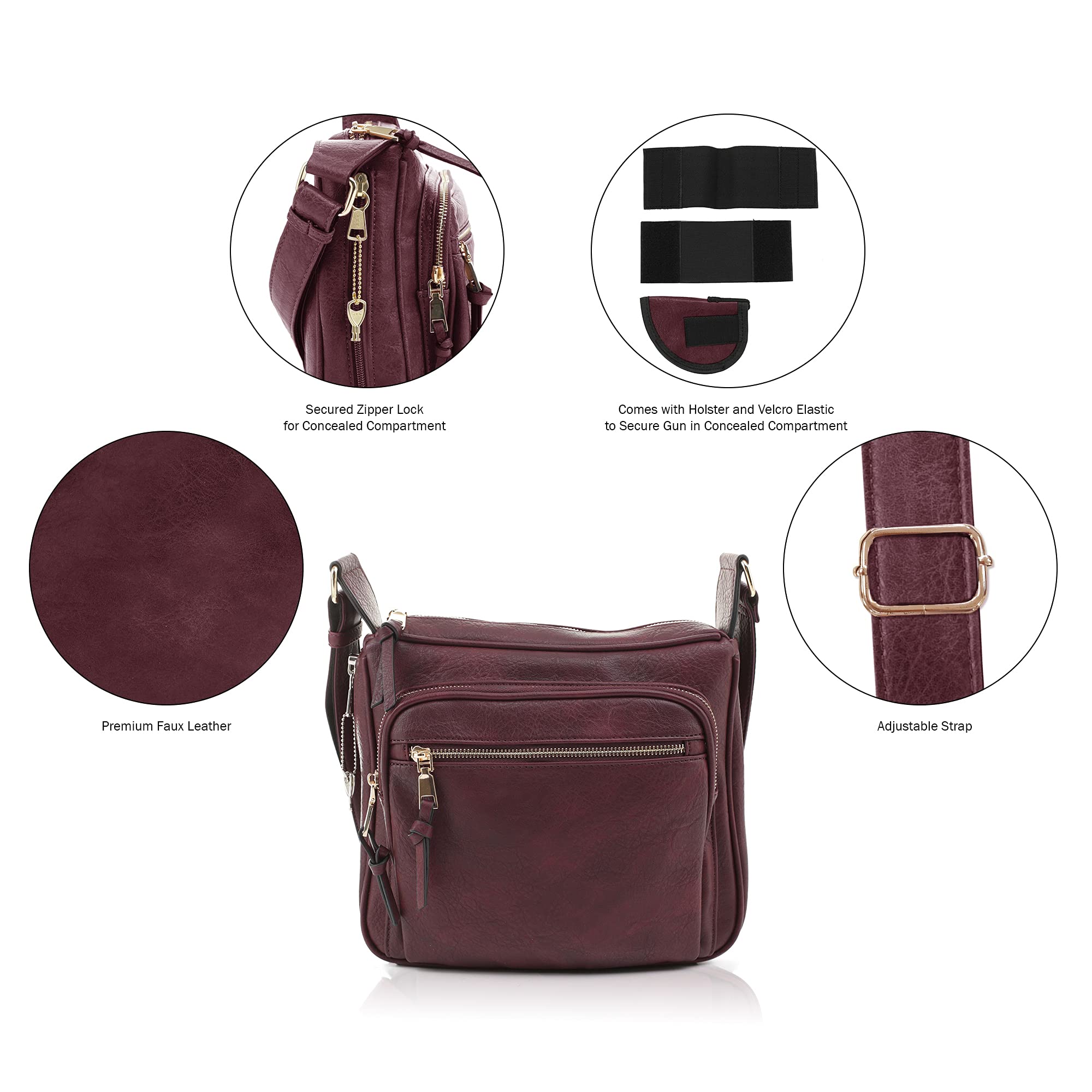 Concealed Crossbody RFID Blocking Lock Firearm Removable Holster-Wine