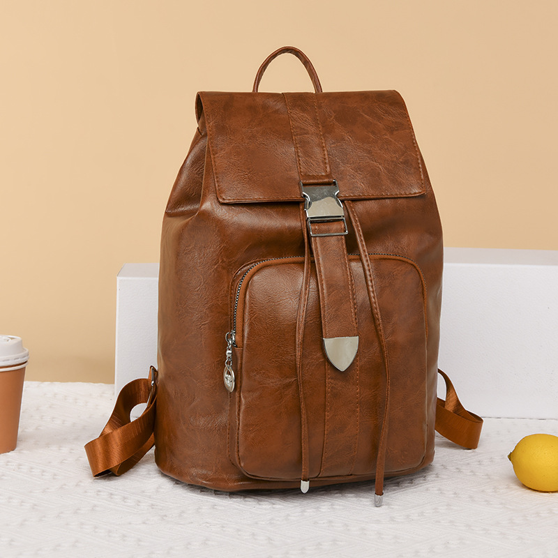 Soft Leather Double Shoulder Casual Simple Bag