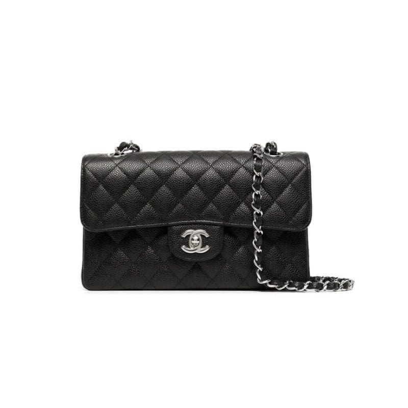 CHANEL SMALL CLASSIC HANDBAG Grained Calfskin & Silver Metal - SILKROAD