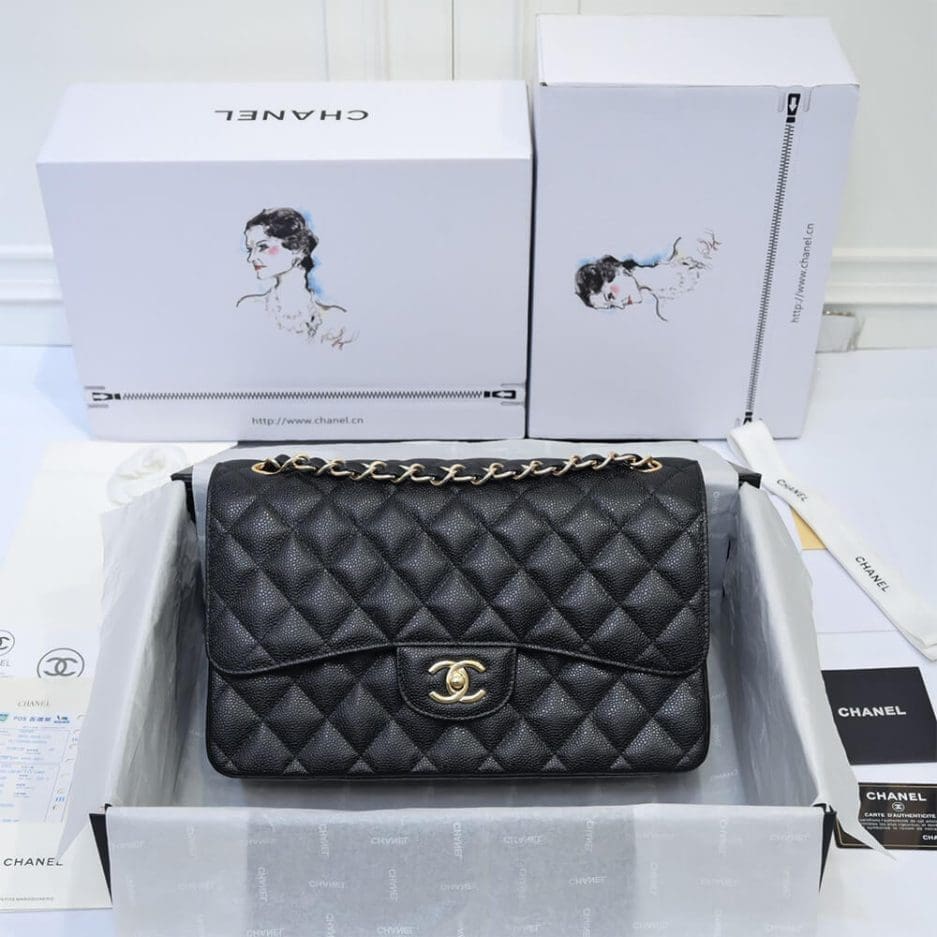 CHANEL LARGE CLASSIC HANDBAG Grained Calfskin & Gold Metal - SILKROAD