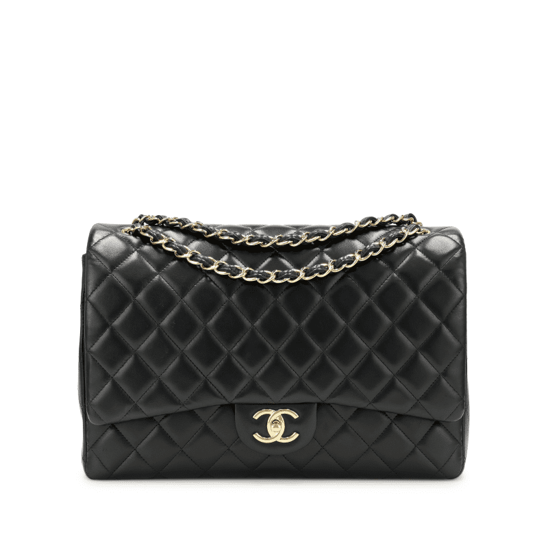 CHANEL Classic Maxi Handbag LAMBSKIN & GOLD METAL - SILKROAD