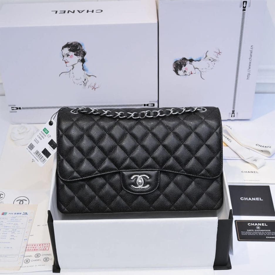 CHANEL LARGE CLASSIC HANDBAG Grained Calfskin & Silver Metal - SILKROAD