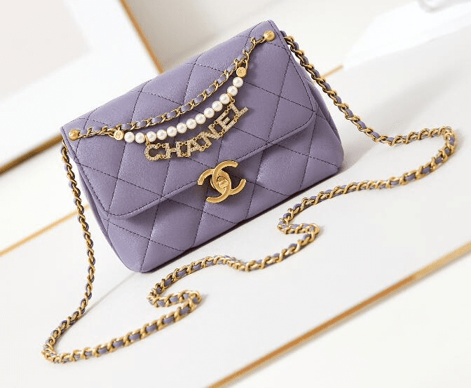 Chanel Shiny Lambskin Quilted Mini Pearl Logo Flap Light Purple - SILKROAD