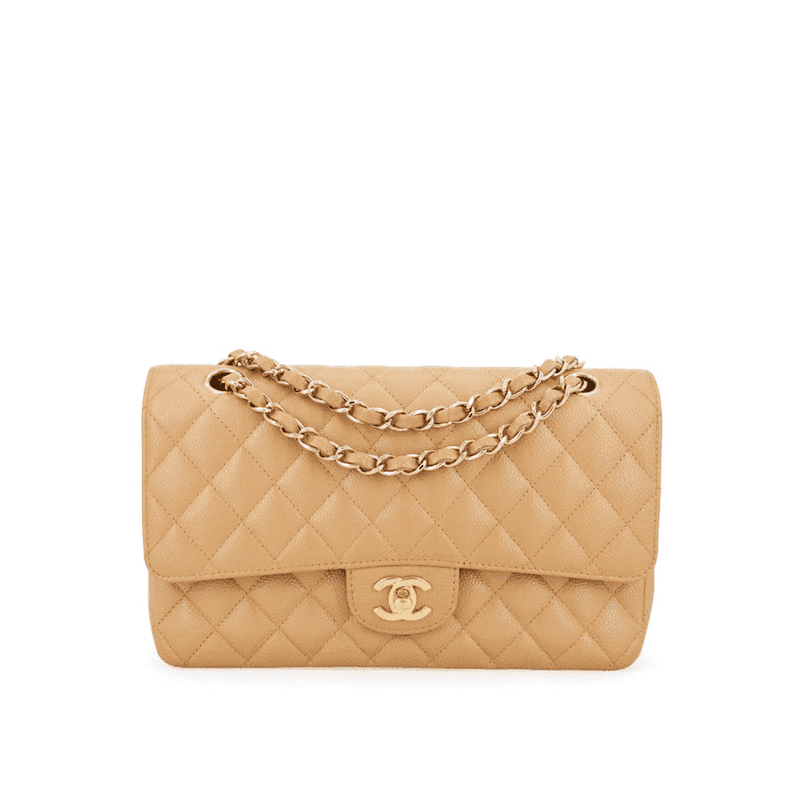 CHANEL Dark Beige Caviar Medium Classic Double Flap Bag - SILKROAD
