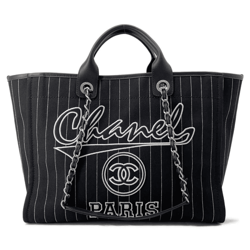CHANEL Deauville 2wayTote Bag Black A66941 Cotton Leather - SILKROAD