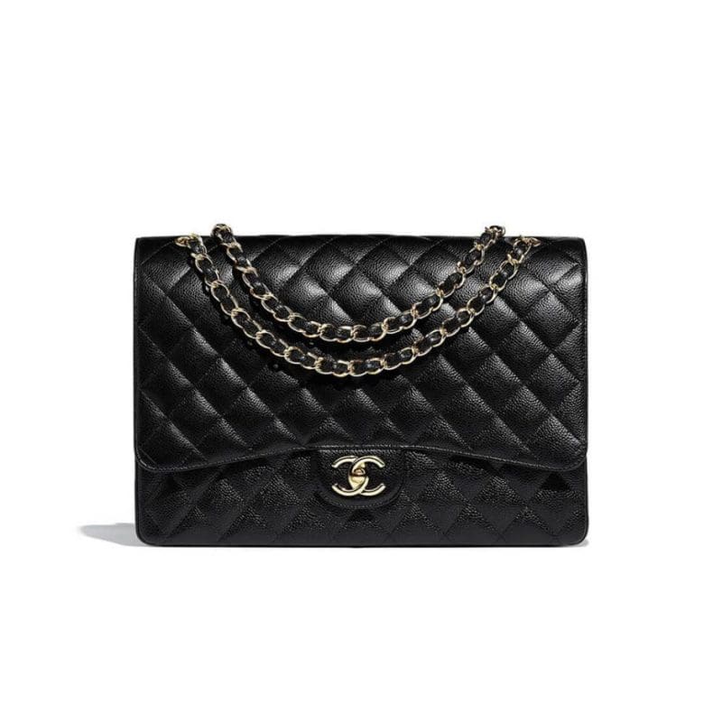 CHANEL Classic Maxi Handbag GRAINED CALFSKIN & GOLD METAL - SILKROAD