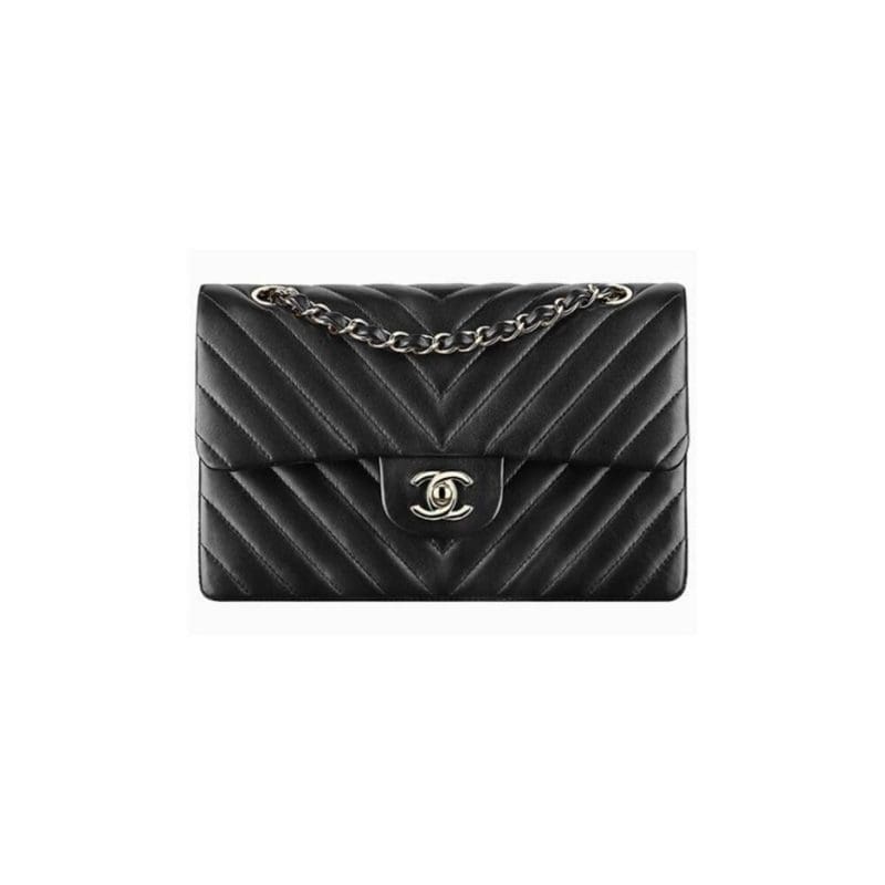 Chanel Classic Chevron Tweed Medium Flap Silver - SILKROAD