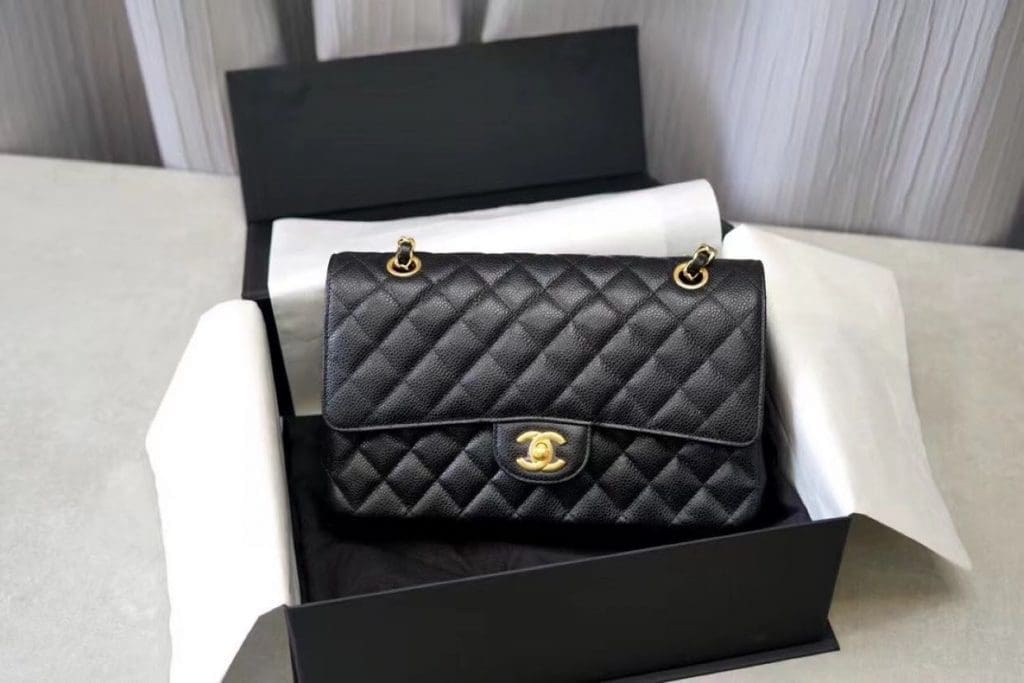 CHANEL Classic Flap Handbag GRAINED CALFSKIN & GOLD METAL - SILKROAD