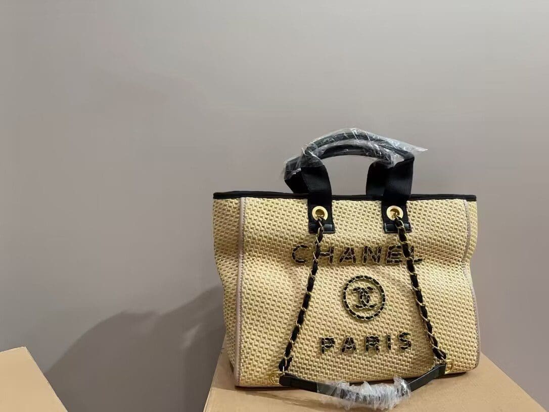 Chanel Deauville Tote Straw With Chain Detail Medium - SILKROAD