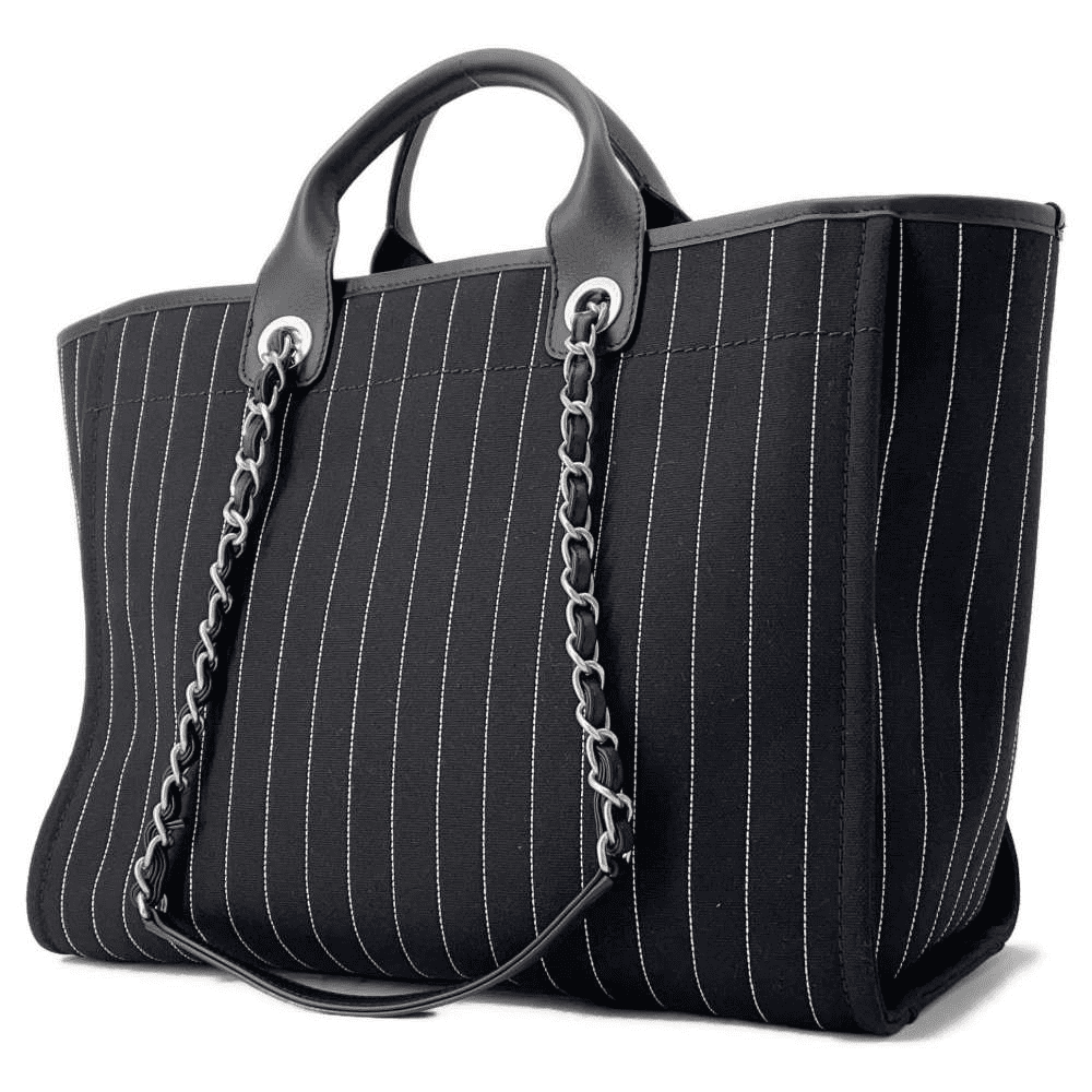 CHANEL Deauville 2wayTote Bag Black A66941 Cotton Leather - SILKROAD