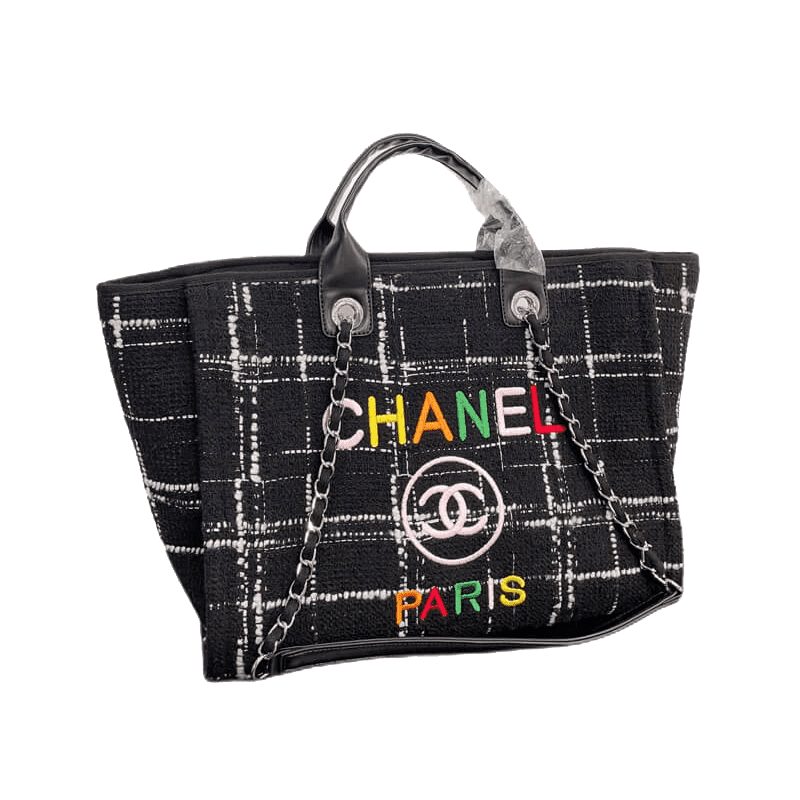 Chanel Rainbow Black Tweed Deauville Tote Black - SILKROAD
