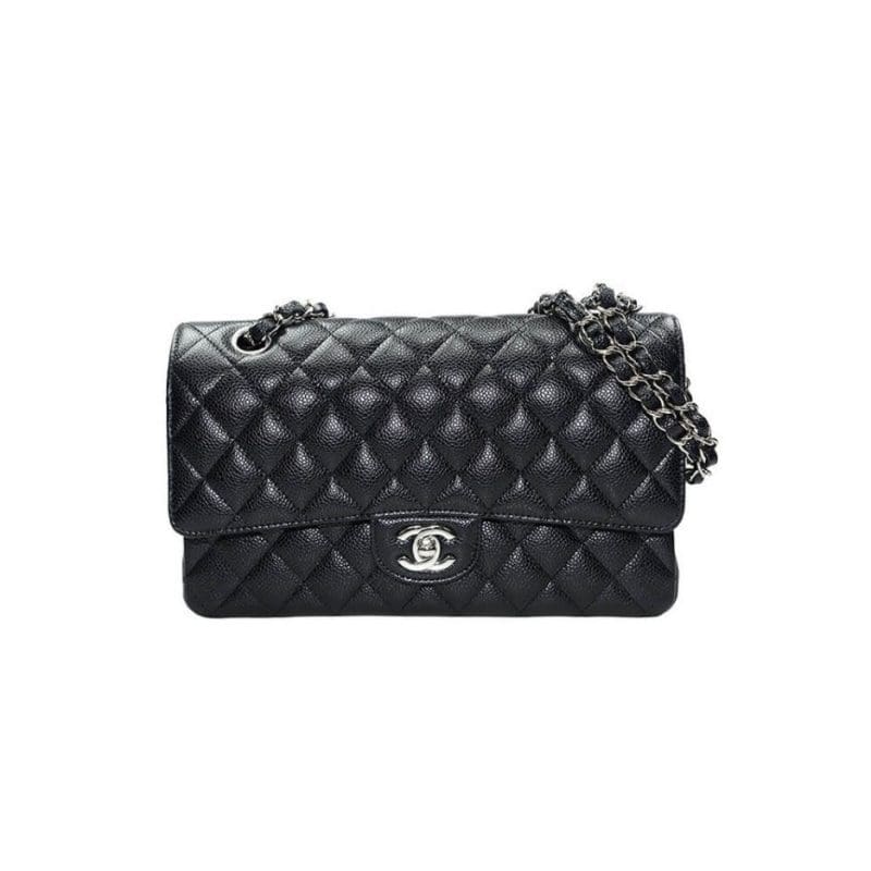 CHANEL CLASSIC HANDBAG Grained Calfskin & Silver Metal - SILKROAD