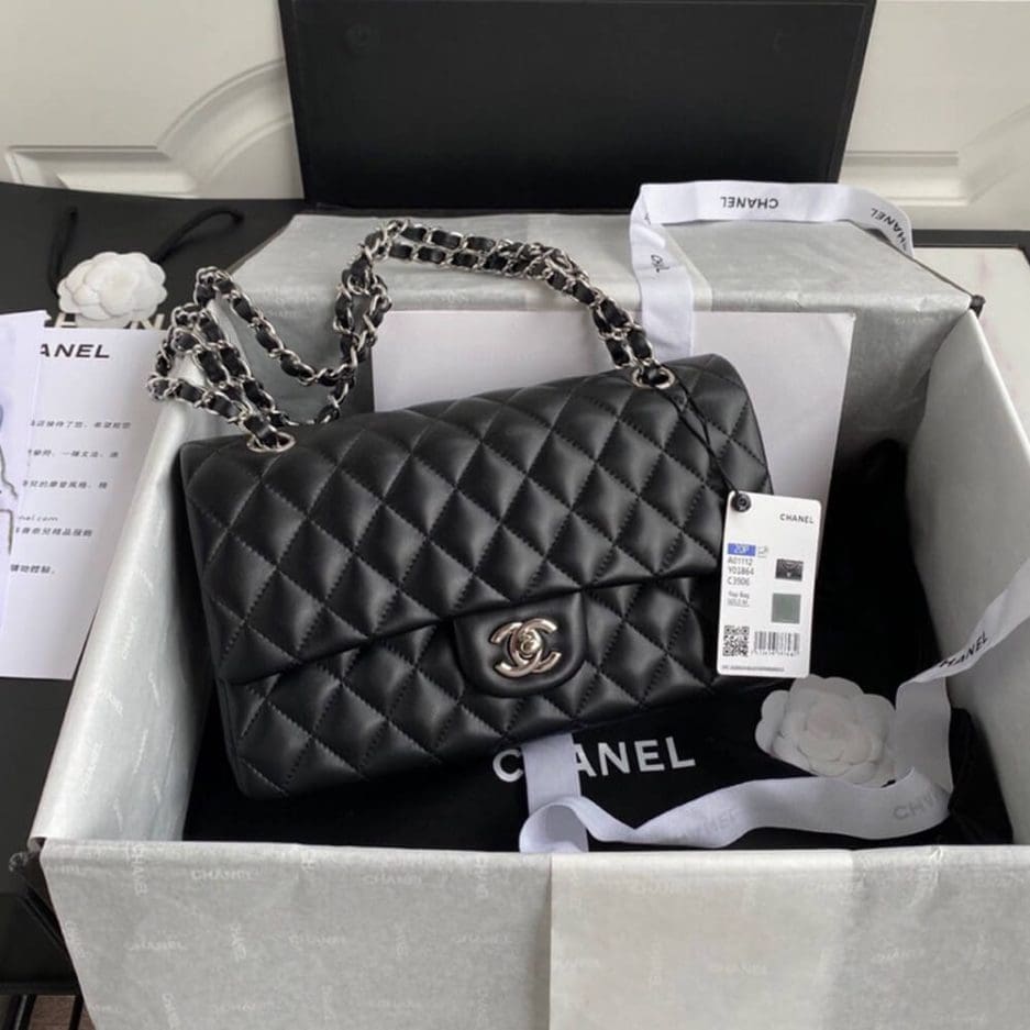 CHANEL CLASSIC HANDBAG Lambskin & Silver Metal - SILKROAD