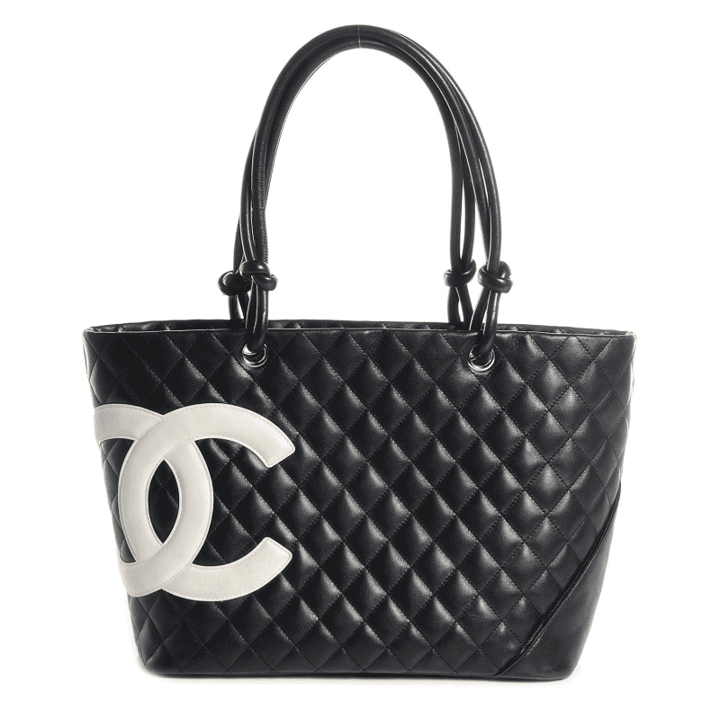 CHANEL Calfskin Quilted Large Cambon Tote Black White - SILKROAD