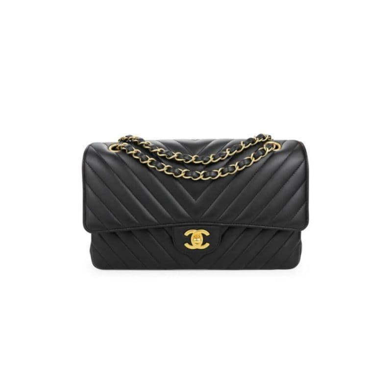 Chanel Classic Chevron Tweed Medium Flap Glod - SILKROAD