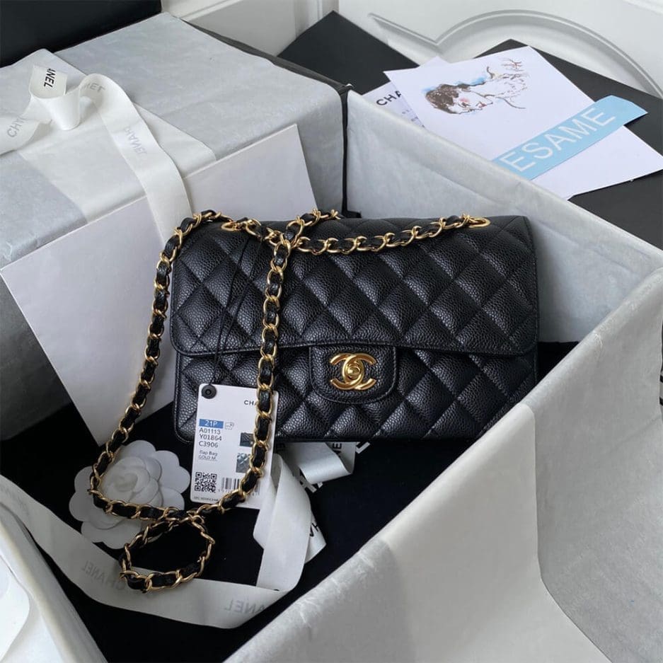 CHANEL SMALL CLASSIC HANDBAG Grained Calfskin & Gold Metal - SILKROAD