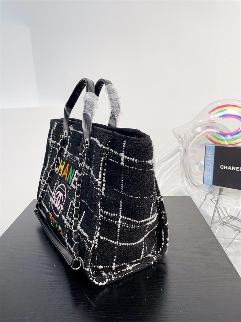 Chanel Rainbow Black Tweed Deauville Tote Black - SILKROAD