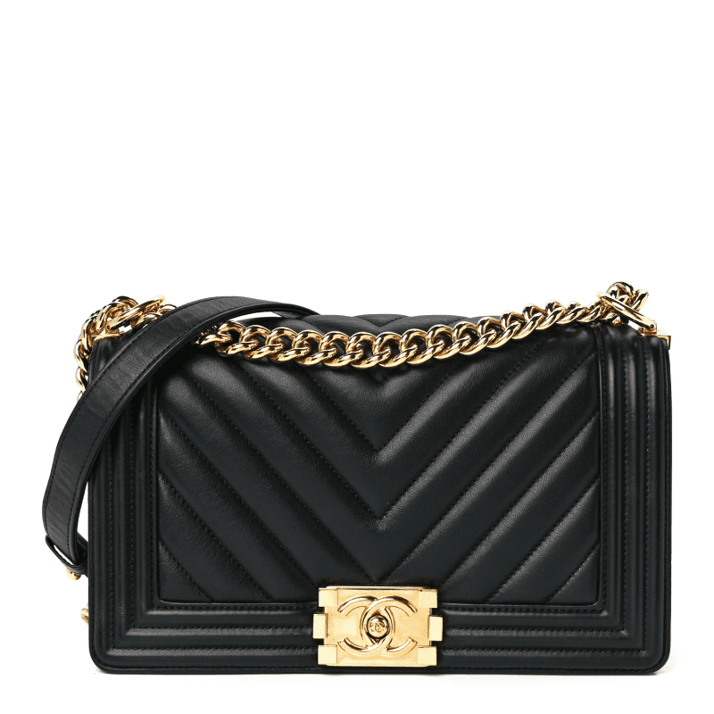 CHANEL Calfskin Chevron Quilted Medium Boy Flap Black - SILKROAD