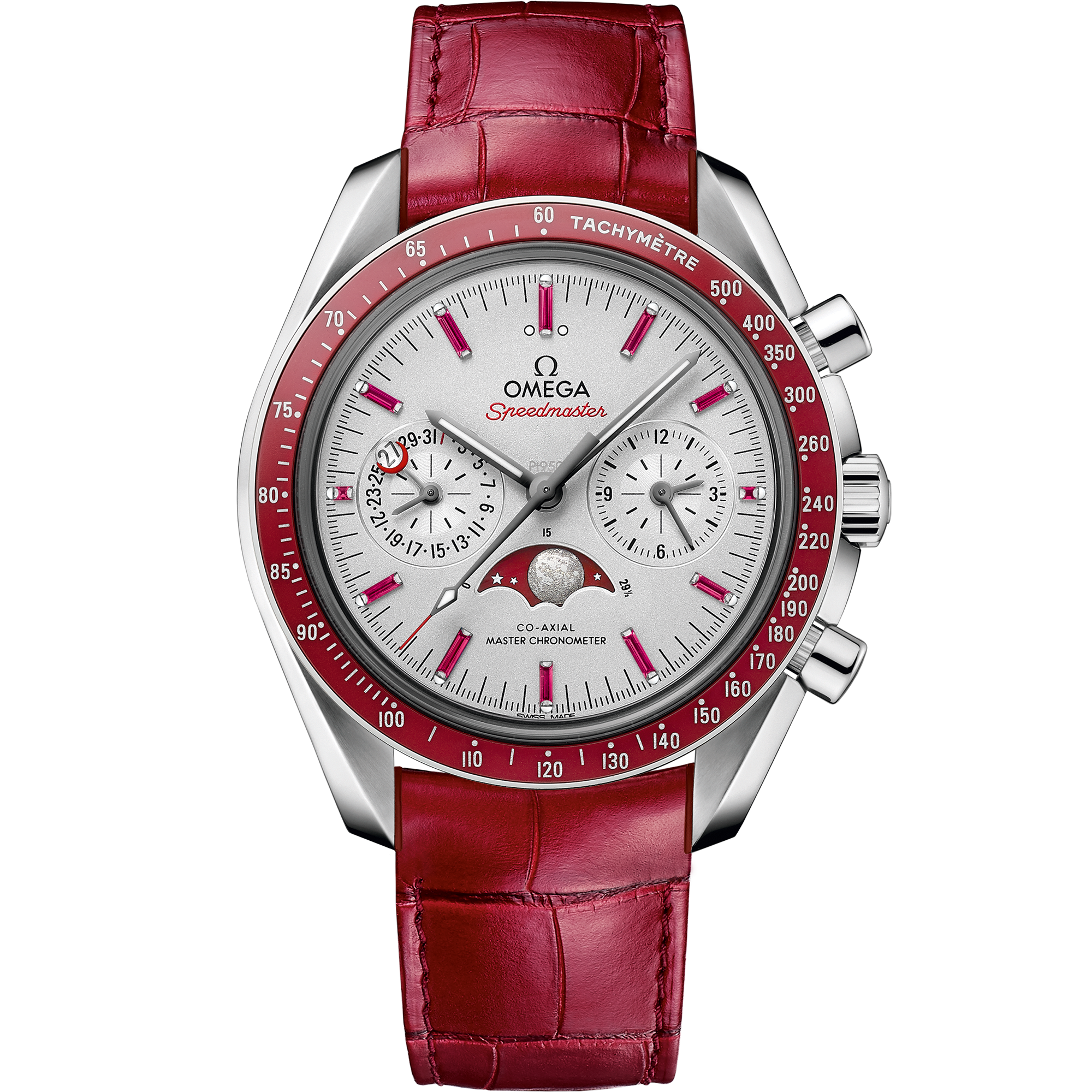 Speedmaster MoonPhase 44.25 mm platinum leather strap - SILKROAD