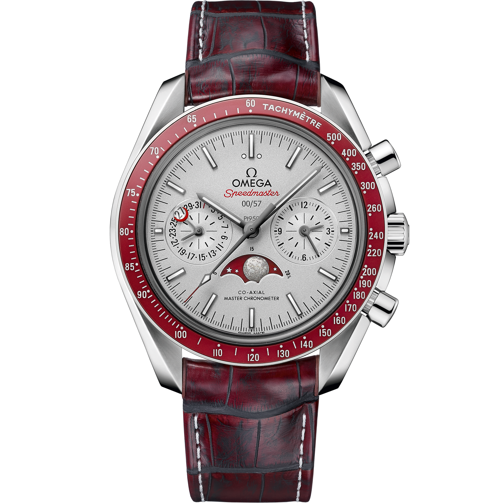 Speedmaster MoonPhase 44.25 mm platinum leather strap - SILKROAD