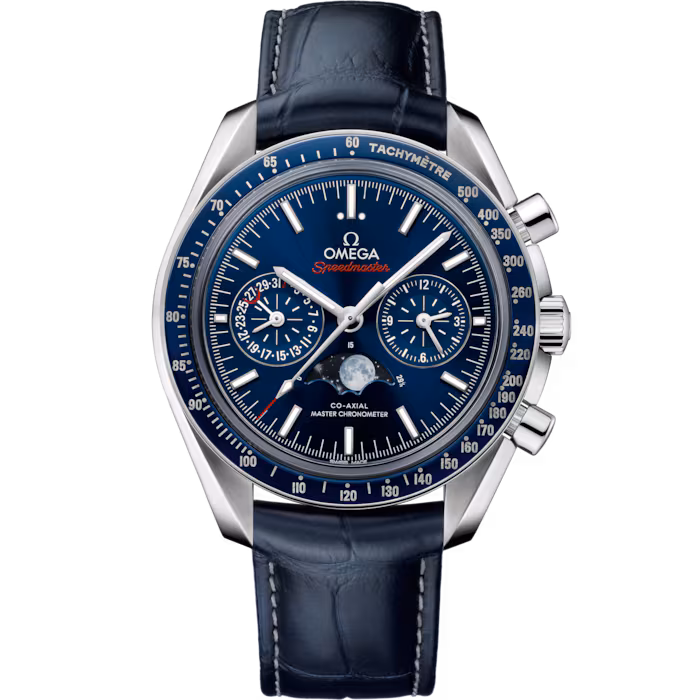 Speedmaster MoonPhase 44.25 mm Stainless steel and leather strap - SILKROAD