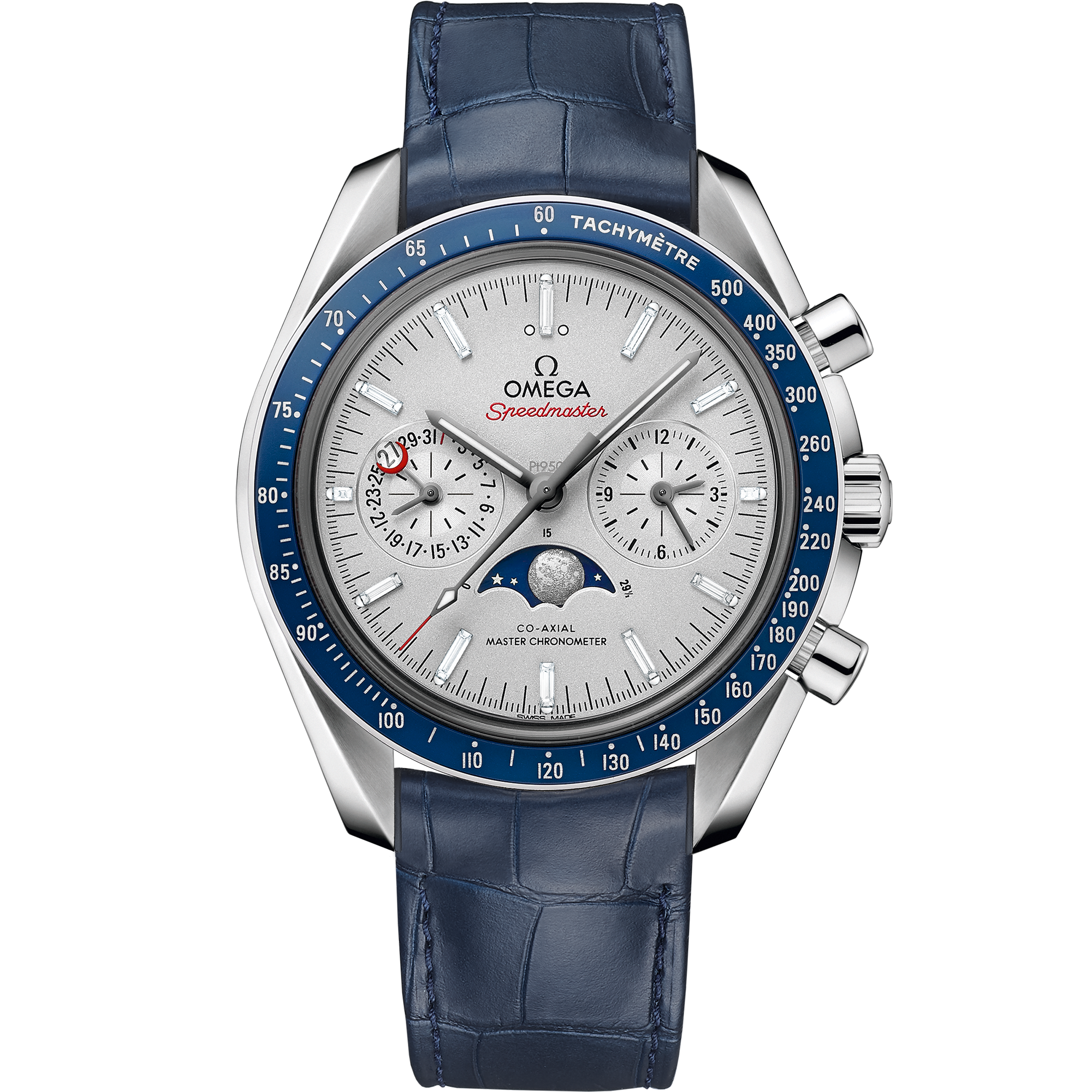 Speedmaster MoonPhase 44.25 mm Platinum leather strap - SILKROAD