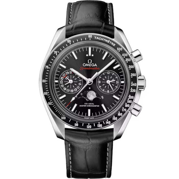 Speedmaster MoonPhase 44.25 mm stainless steel and leather strap - SILKROAD