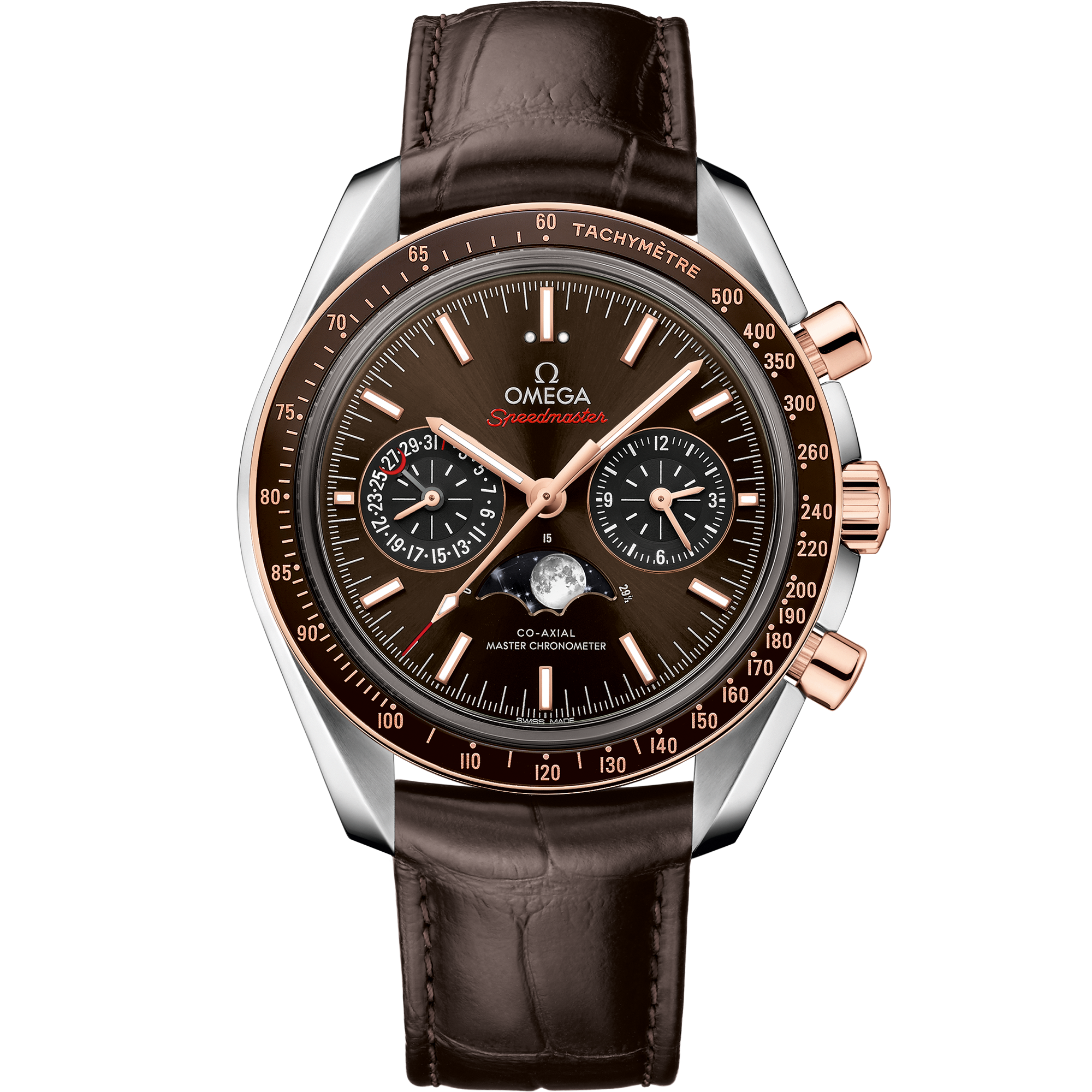 Speedmaster MoonPhase 44.25 mm Steel ‑ Sedna Gold Leather Strap - SILKROAD