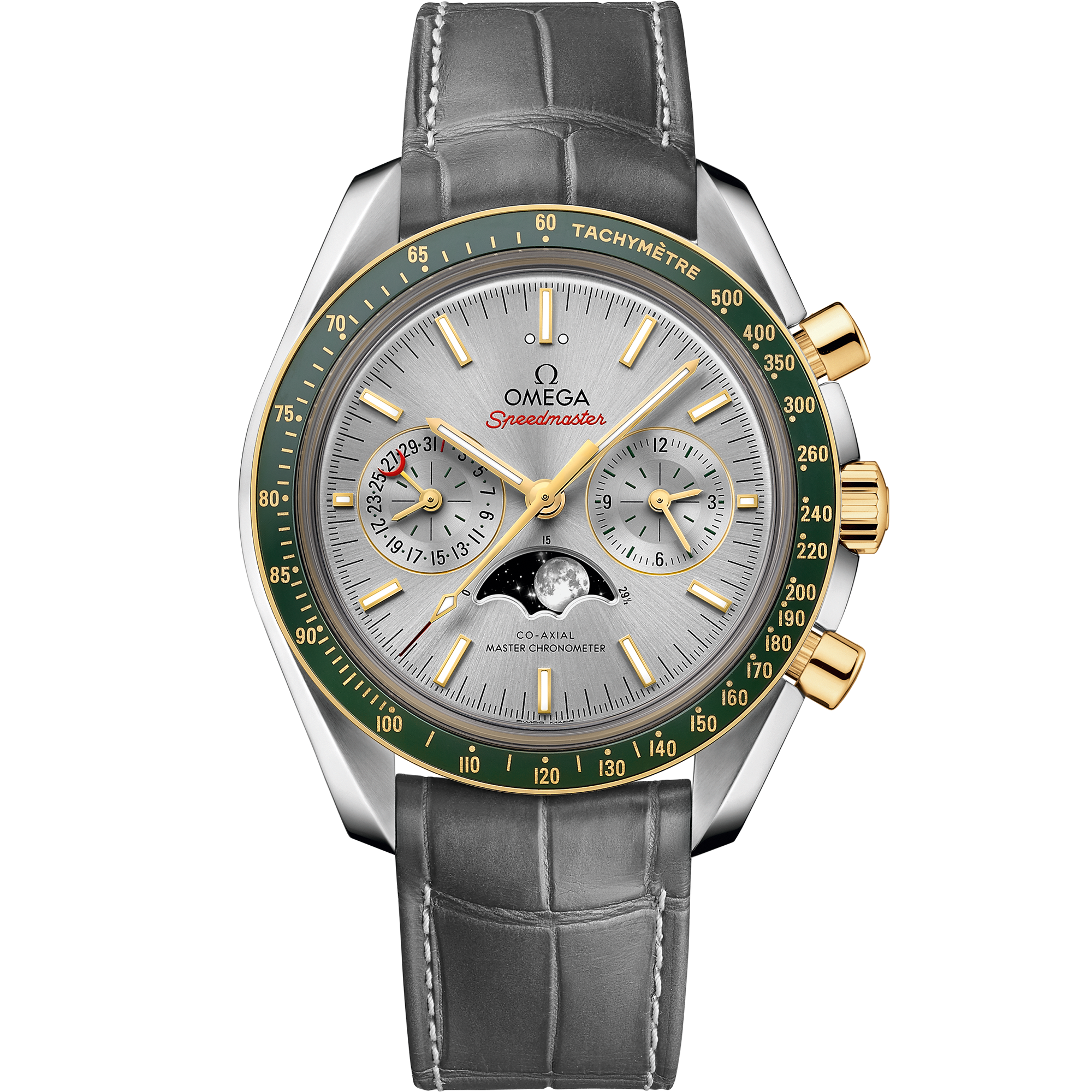 Speedmaster Moonphase 44.25 mm Steel - Yellow gold leather strap - SILKROAD