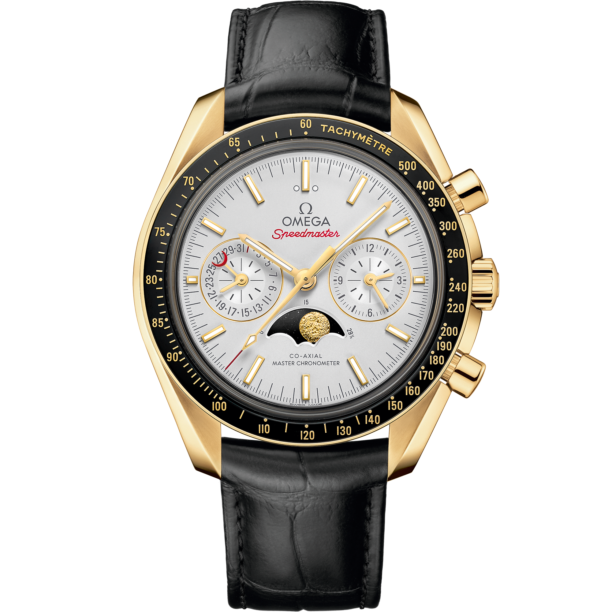 Speedmaster MoonPhase 44.25 mm Yellow gold leather strap - SILKROAD