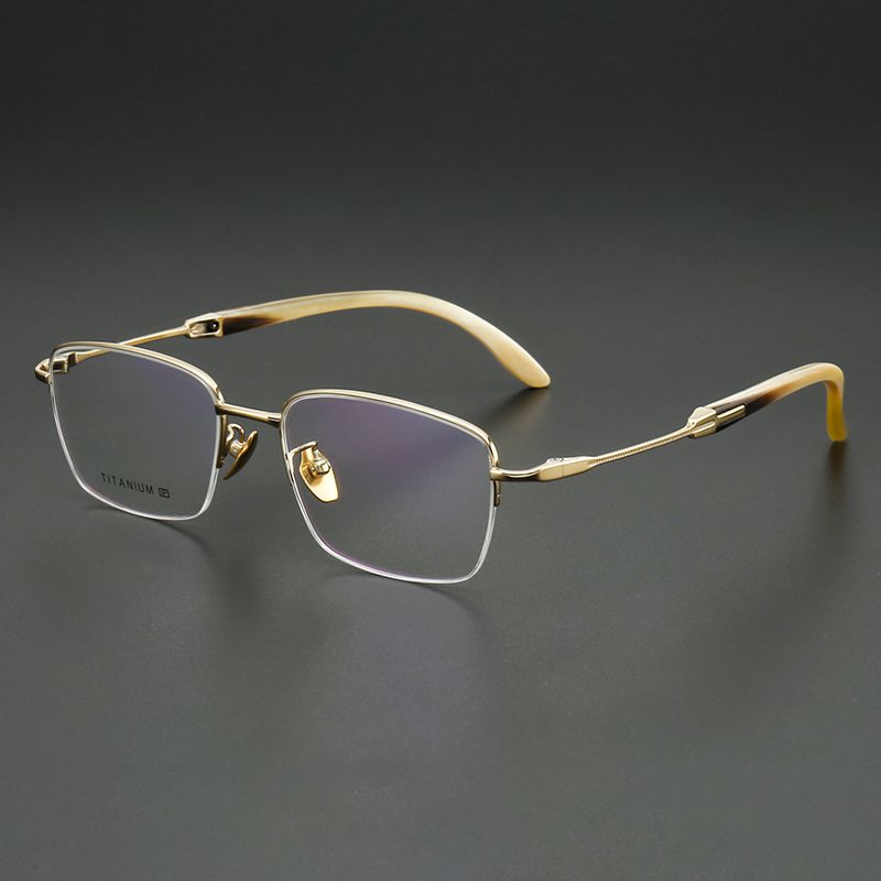 纯钛+牛角镜腿半框 镜片宽55 型号5802