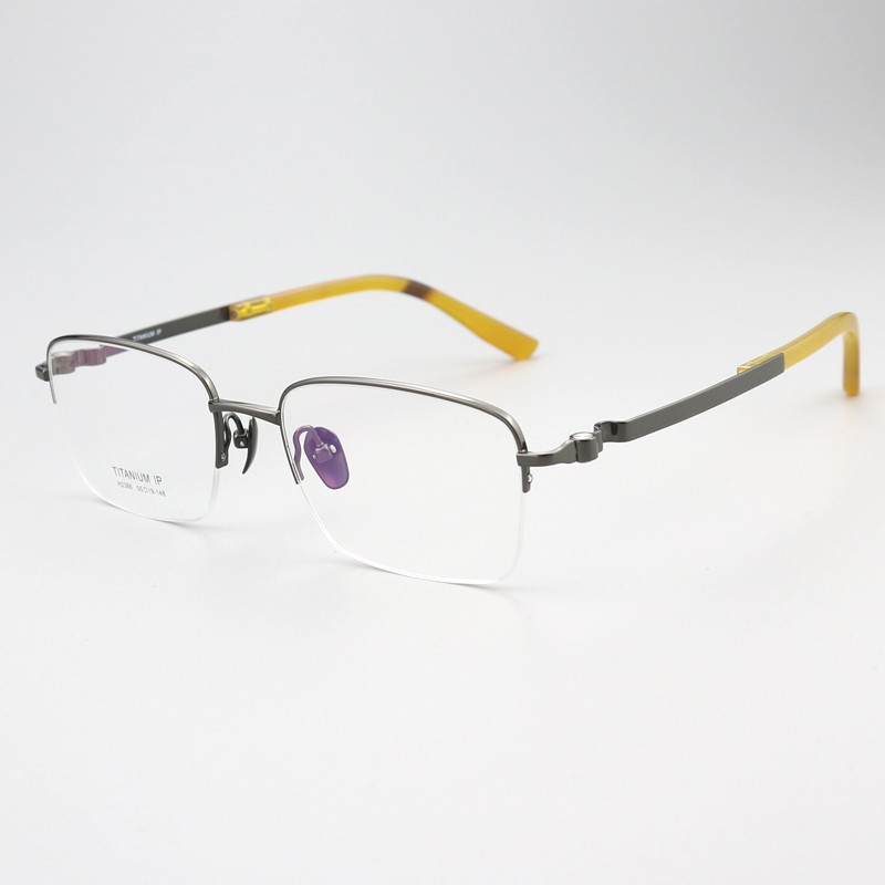 纯钛+牛角半框 弹性镜腿 镜片宽55 型号2386