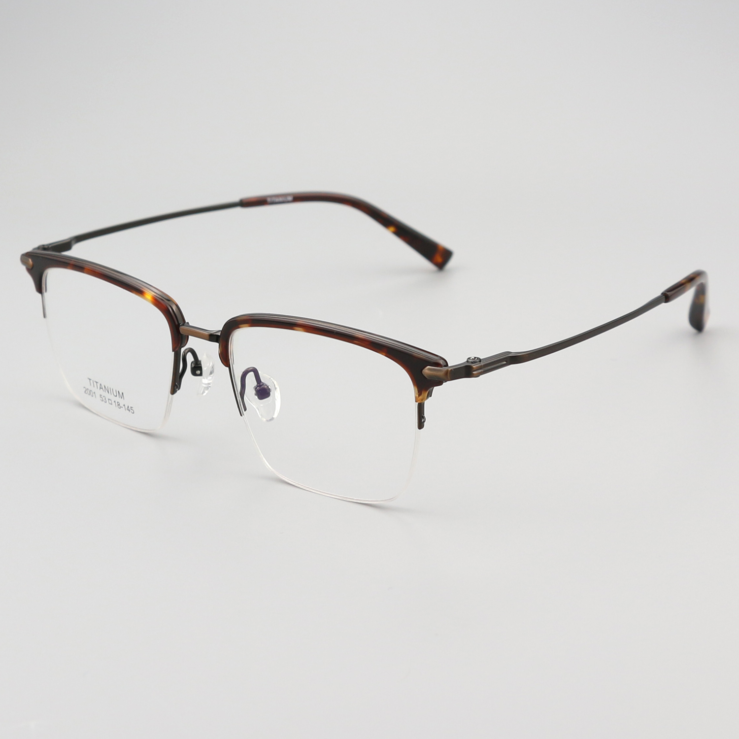 纯钛眉毛架半框 镜片宽53 型号2001