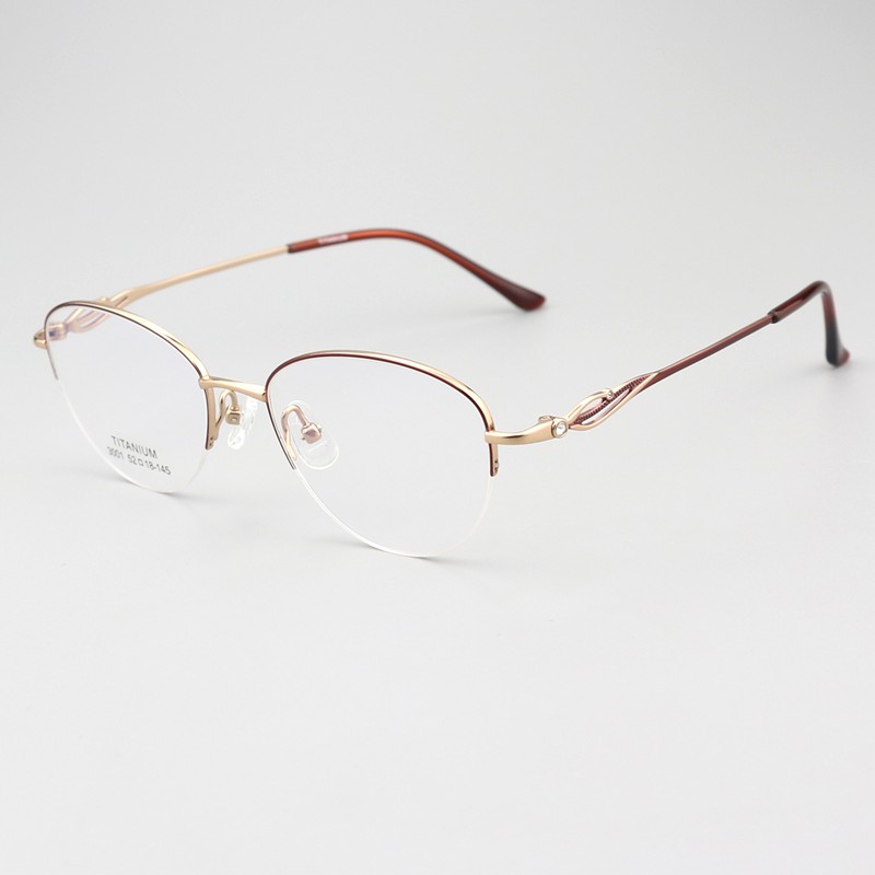 纯钛镶钻半框 镜片宽52 型号3001