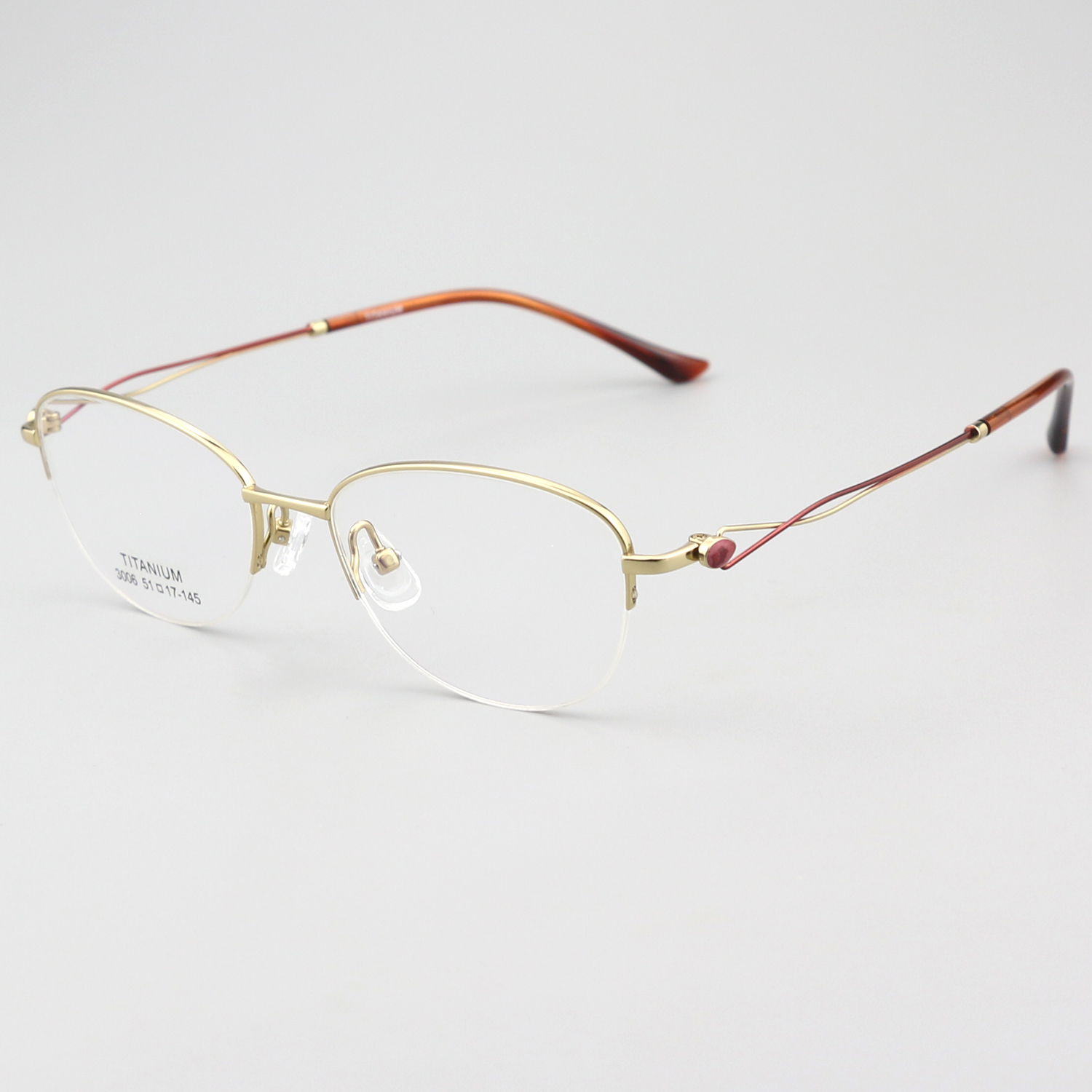 纯钛镶钻半框 镜片宽51 型号3006