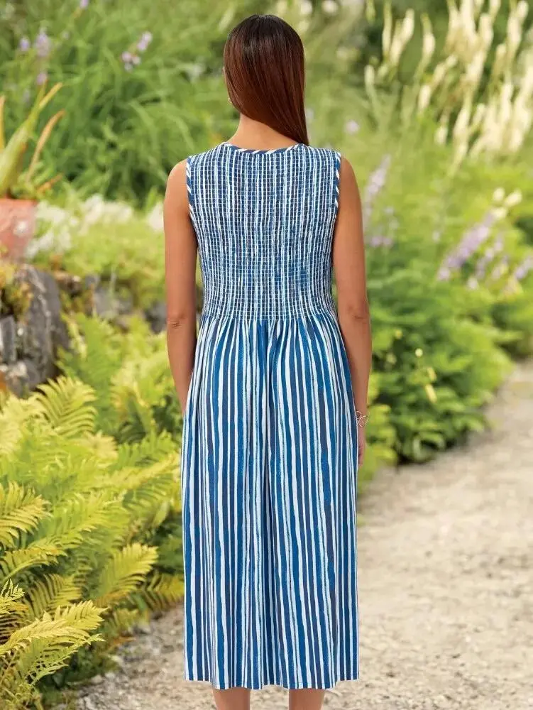 Watercolor Striped Smocked Sundress