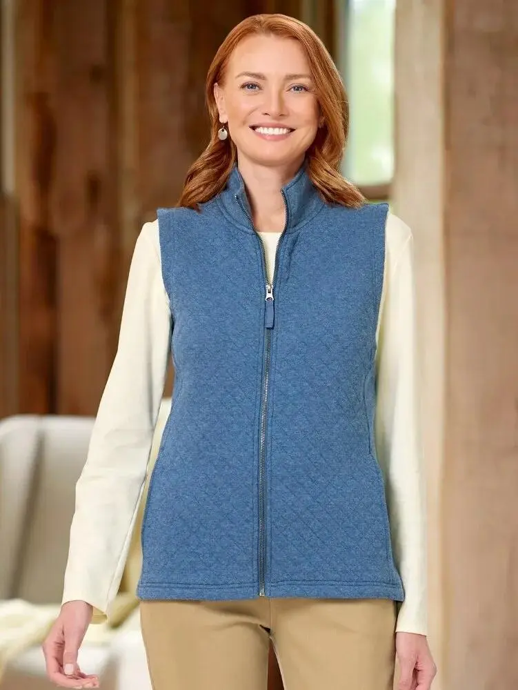 Women's Quilted Cotton Zip-Up Sweatshirt Vest