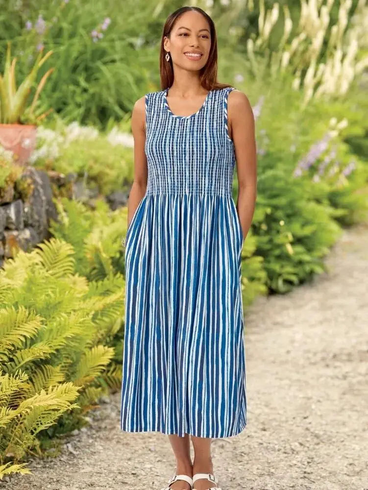 Watercolor Striped Smocked Sundress