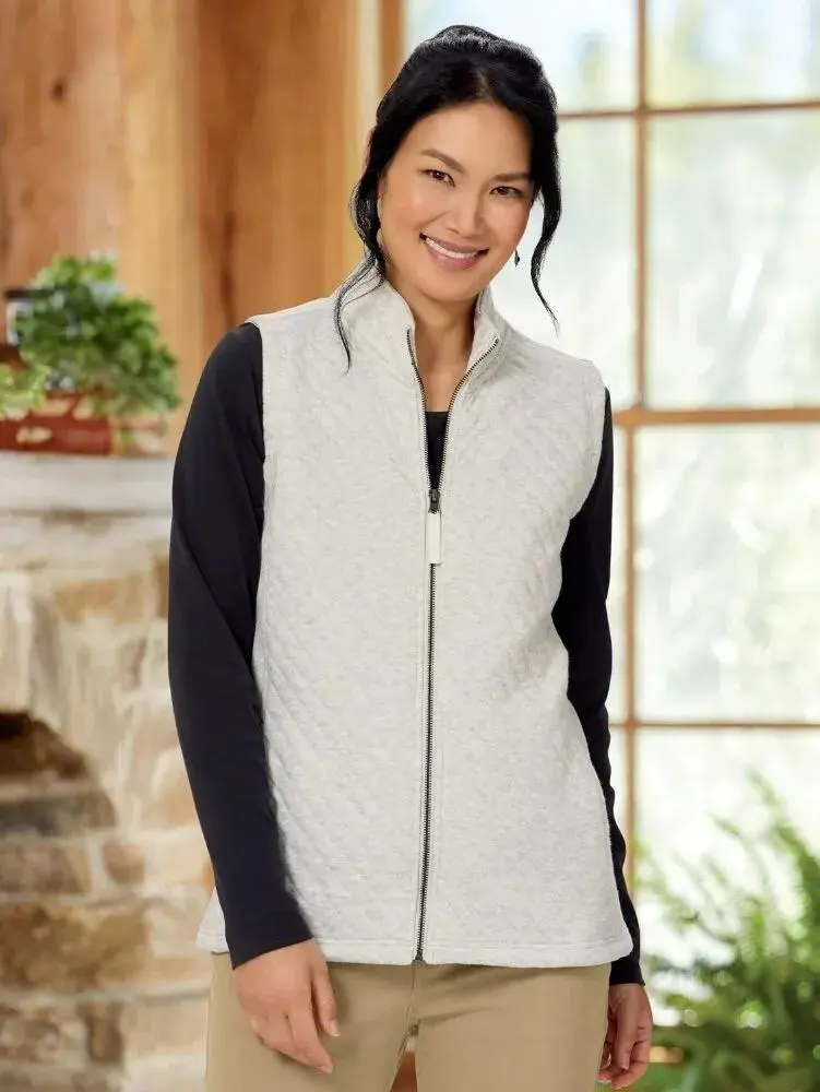 Women's Quilted Cotton Zip-Up Sweatshirt Vest