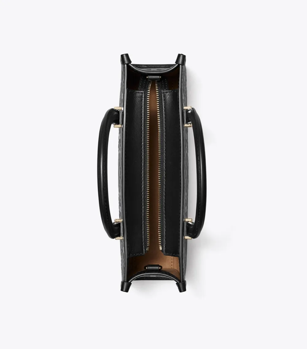 T Monogram Embossed Small East-West Tote