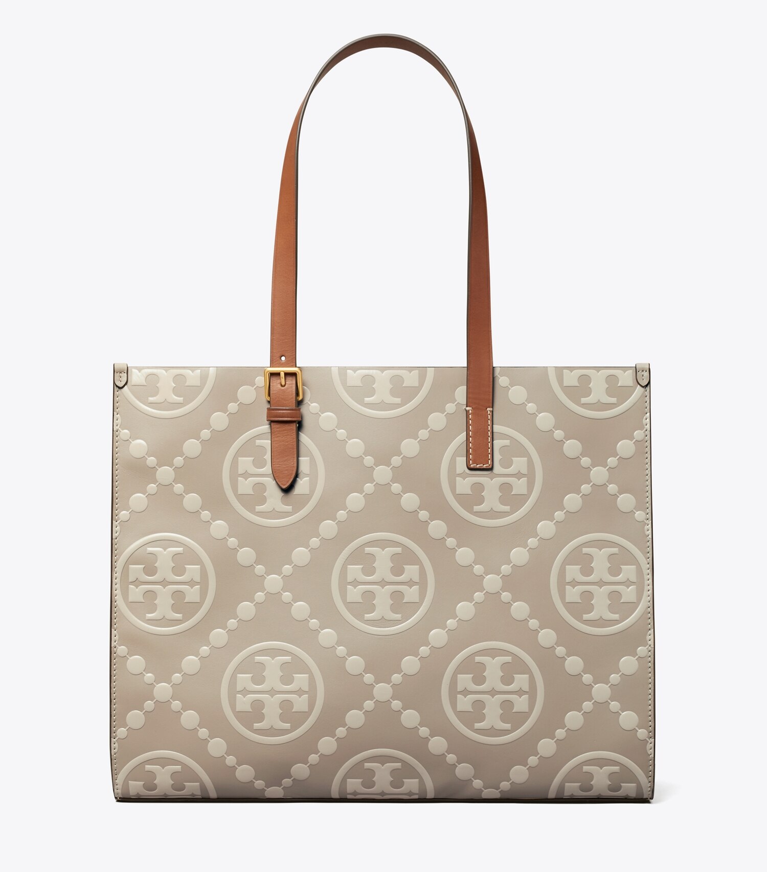 T Monogram Contrast Embossed Tote