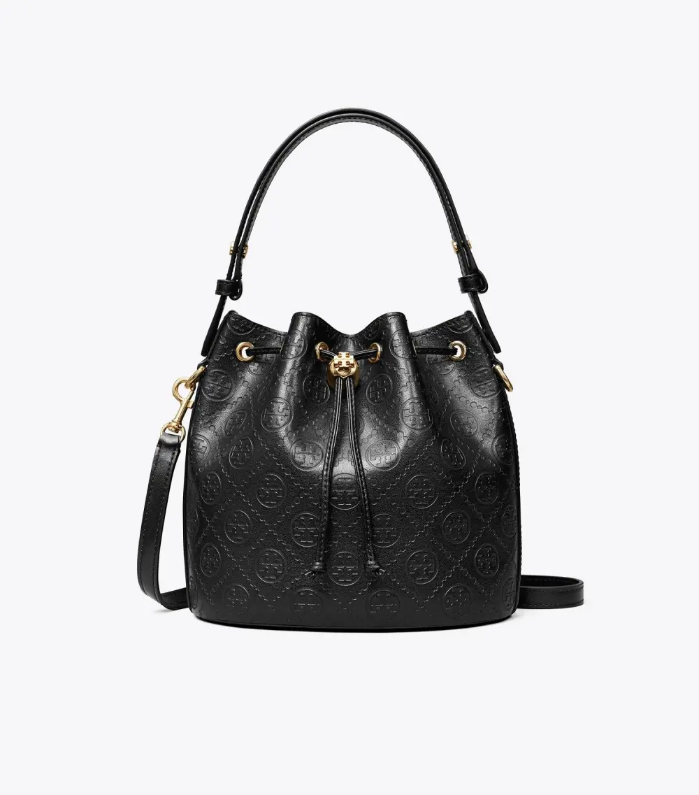 T Monogram Leather Bucket Bag